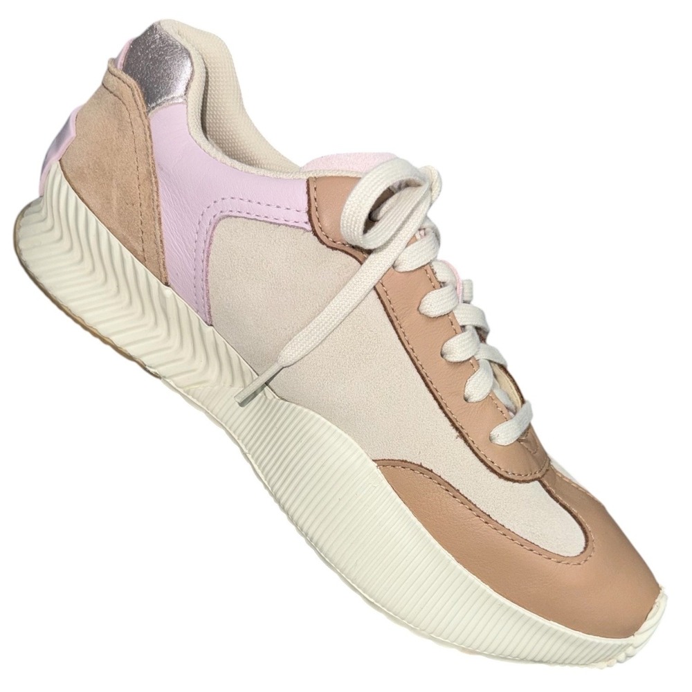 Sorel Size 9 Ona Waterproof Platform Lace Up Sneakers Suede Beige Metallic Pink